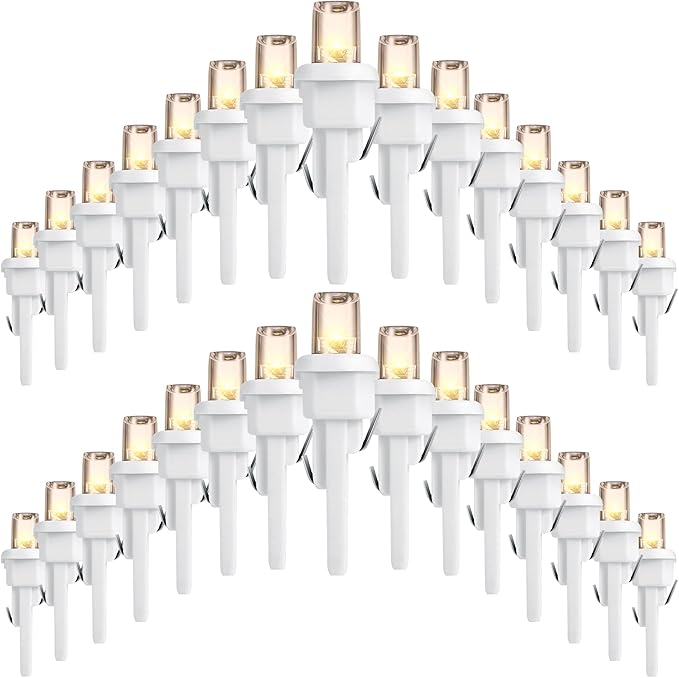 Honoson 180 Count 5 mm LED Halloween Replacement Bulbs Bulk Wide Angle Christmas Light Xmas Tree String Replacement Festival Light Decoration (White Base with Warm White Bulb)