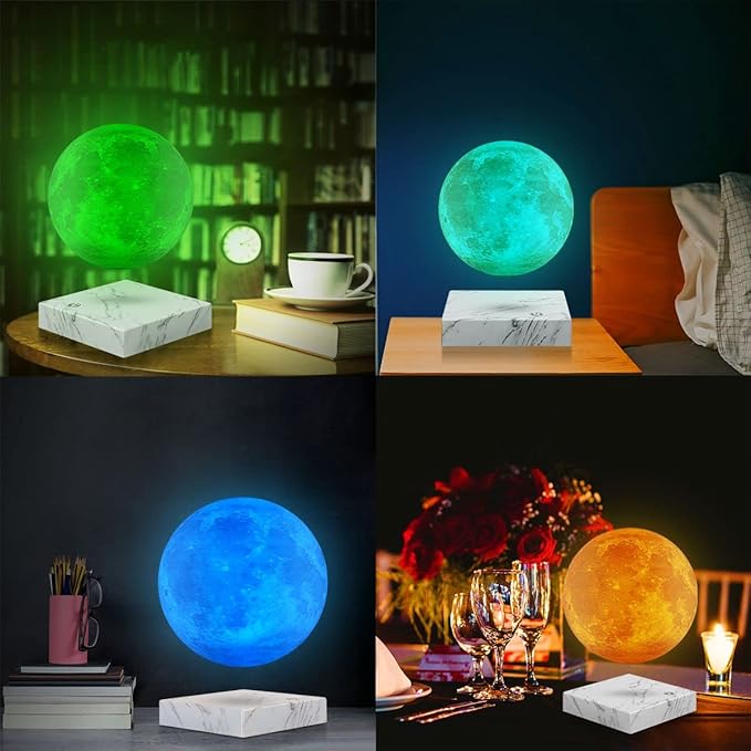Levitating Moon Lamp, Magnetic Floating Rotating Levitation Moon Desk Decorative Lamps 16 Colors LED Levitating Globe Night Lights, Creative Gifts