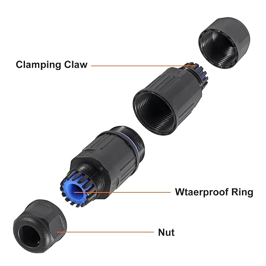 6pcs Upgraded Junction Box Outdoor Waterproof IP68, CDF 2P 2Pole Wire Connector, Replaceable Lever Wire Connectors for AWG 28-12, Quick Screwless Installation Black (2PIN)