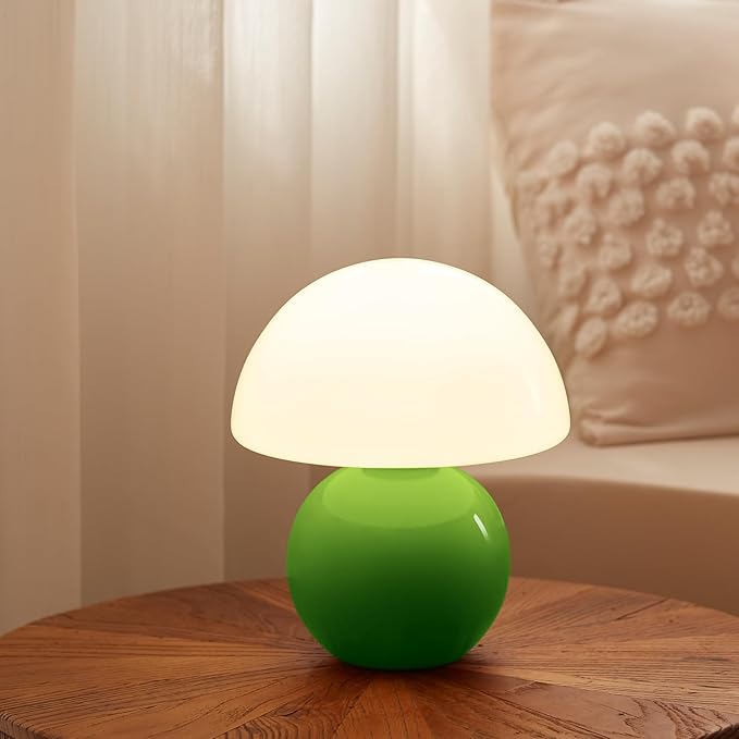 Mushroom Lamp Table Lamp for Bedroom,Desk Bedside Small Lamps for Living Room Night Stands,Mushroom Decor Cute Mini Modern Mid Century Lamps,Unique Aesthetic Home Living Room Decor(Green)