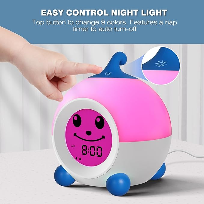 I·CODE Toddler Alarm Clock, Children's Sleep Trainer with Red Green Light,Toddler Sleep Aid Night Light with Auto-Off Timer, Ideal Gift for 2-9 Years Old Younger Children (Blue)