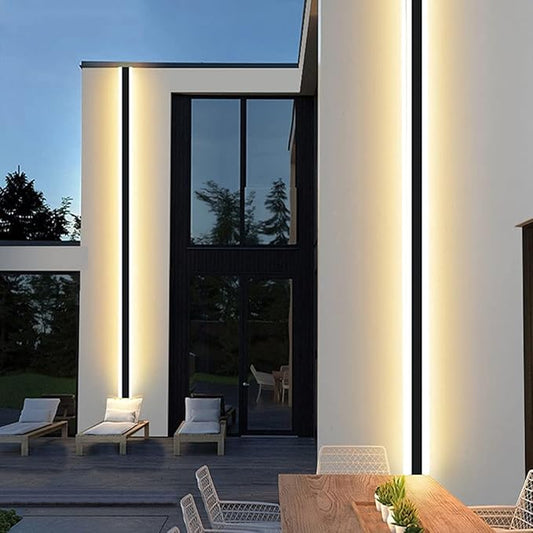 Outdoor Long Strip Modern LED Wall Lighting Fixture Lamps, Elegant Frosted White Acrylic, Black Aluminum Body IP65 Waterproof Anti Rust (Cold White, 32inch)