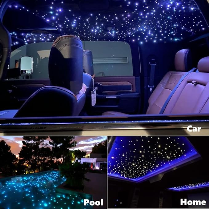 AMKI Twinkle 16w Fiber Optic Star Ceiling Light kit, 450pcs 0.03in 9.8ft Strands Starlight Headliner kit for Car Home Ceiling Decor Sound Activated Bluetooth/APP Remote Control RGBW Light Engine