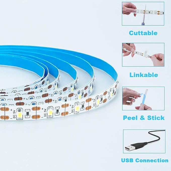 5V USB Blue 460-465nm LED Strip Light USB Powered 13.12ft/4M 240LEDs Flexible SMD2835 High Brightness No-Waterproof IP20 LED Tape Lights(2pcs x 6.6ft)