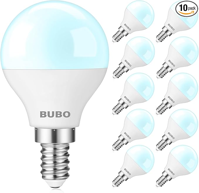 BUBO Ceiling Fan Light Bulbs 60 Watt Equivalent, 5.5W E12 LED Bulb Daylight 5000K, Fan Light Bulb, Small Base LED Light Bulbs 120V, Candelabra Base, Non-Dimmable, 10 Pack