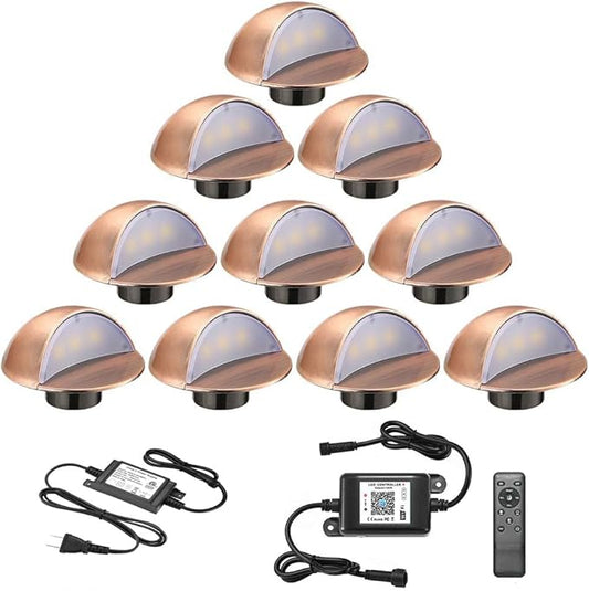 FVTLED Low Voltage LED Step Lights, 10pcs RGB LED Landscape Stair Lights Outdoor Deck Lighting WiFi Controller Φ1.97 Recessed Lights, Compatible with Alexa Google Home