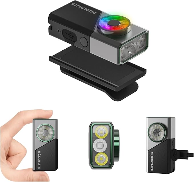 SCOUTLITE Vario RGB 700 EDC Flashlight, 700 Lumens Dual-Beam Light with RGB & UV, Magnetic Clip, Type-C Rechargeable 1000mAh Mini Light for Work, Camping, Headlamp Use