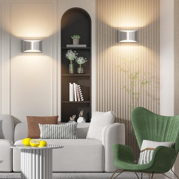 Aipsun Nickel Modern LED Wall Sconce Hardwired Indoor Wall Lights 1 Pack Up and Down Wall Mount Light for Living Room Bedroom Hallway Corridor Conservatory Warm White 3000K(with G9 Bulbs)