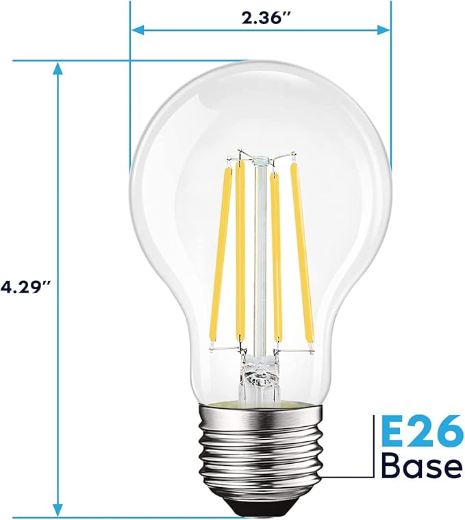LUXRITE Vintage A19 LED Light Bulbs 100 Watt Equivalent, 1600 Lumens, 4000K Cool White, Dimmable Edison Light Bulbs, 12W, Damp Rated, UL Listed, Clear Glass Filament Bulb, E26 Medium Base (4 Pack)