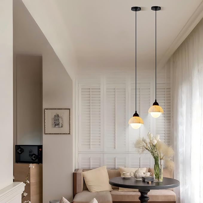 Wabi Sabi Pendant Light with Marble Stone Shade, 5.9in Jepanese Mini Hanging Light Fixture for Bedside Reading Nook Kitchen Island Hallway