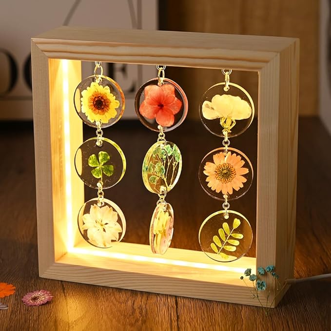 SMUK Dried Flower LED Table Lamp, Handmade Aesthetic 3 Way Dimmable Decorative Pressed Flower Desk Lamp with Wood Frame for Bedroom, Living Room, Office, Desk, Table Unique Bedside Lamps