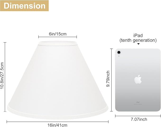 White Lamp Shades Set of 2, Empire Large Lamp Shades for Table Lamps Floor Lamps, 6" Top x 16" Bottom x 10.8" High, Natural Linen Lampshades Replacement, Spider, Harp Holders Included, Easy Assembly