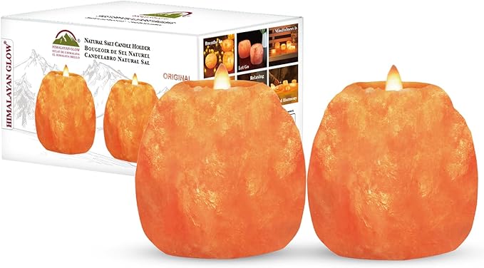 Himalayan Glow Salt Candle Holders, Home Décor Gift – Pink Salt Candle Lamp - 2 Pack