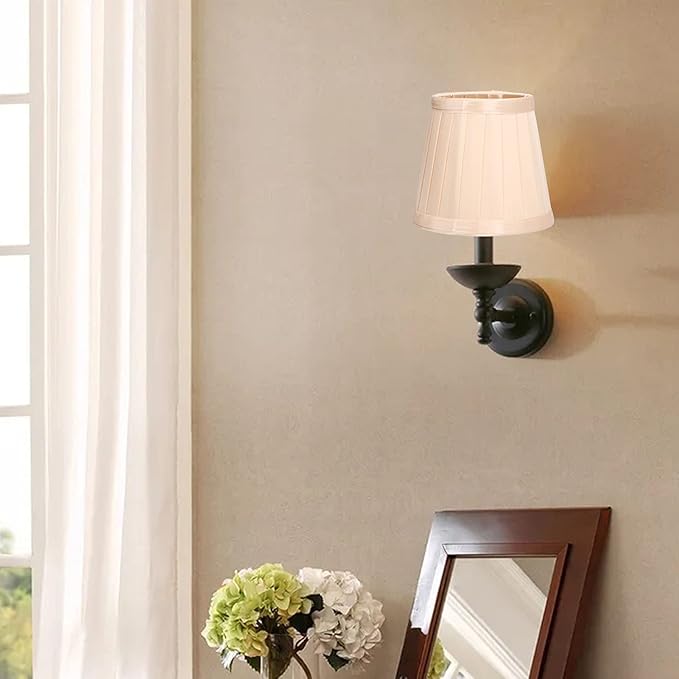 3Pcs Small Lamp Shade, E14 Clip on Lampshades Drum Pleated Fabric Lamp Shades Replacement for Table Floor Wall Lamps, Pendant Light, Chandelier, Bedroom Hotel Decor, 3.3x4.7x4.3 inch (Light Gold)