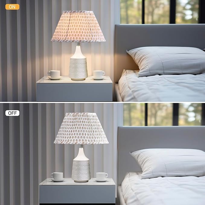 Lamp Shades For Table Lamps,Medium Lamp Shade 7" Top x 13" Bottom x 7.8" Slant Height,Barrel Replacement Lampshade(Spider Fitter), Modern Fabric Pleated Lampshades For Table Lamp 1 Pack(Brown Floral)