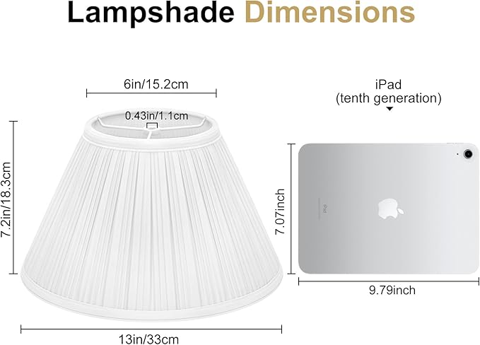 Pleated Lamp Shade, 6" Top x 13" Bottom x 7.2" High, White Empire Lamp Shade for Table Lamp Bedside Lamp, Modern Fabric Mushroom Lampshade Replacement for Wall Sconce, Spider, Clip on Adapter Included