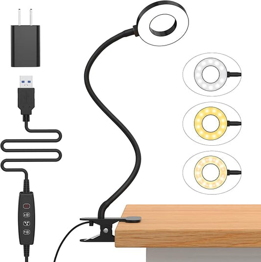 iZELL Desk Lamp, [3 Color Modes & 10 Brightness] LED Reading Light with Clamp, Silicone Flexible Arm Book Light for Kids Reading Book in Bed at Night Clip on Table, Headboard, Dorm - 15.8‘’ Black