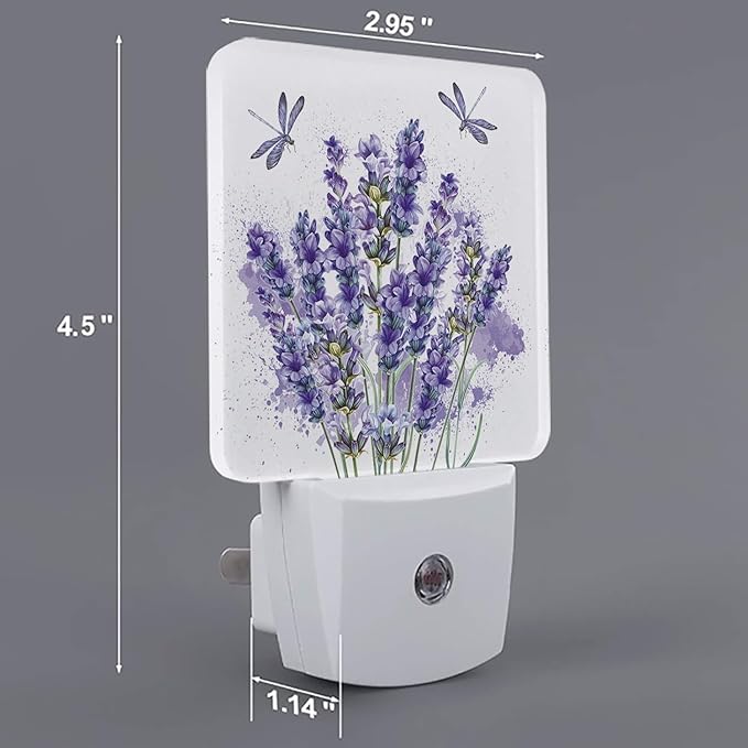 Purple Lavender Plug-in LED Night Light,Purple Dragonfly Nature Angel Auto Dusk to Dawn Sensor Nightlights Plug into Wall,White Energy Efficient Night light for Bedroom,Bathroom,Kitchen,Stairs,Hallway