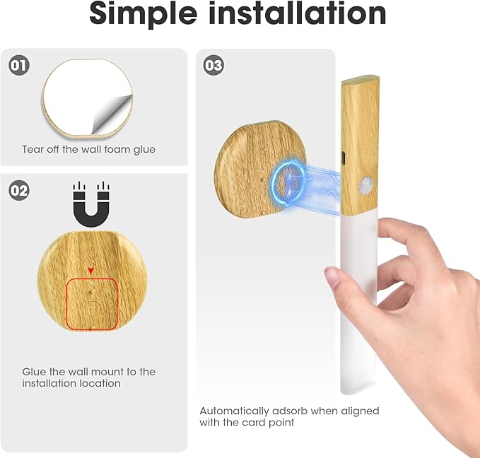 LAVAED Motion Sensor Lights Indoor,LED Rechargeable Battery Operated Wall Sconce Magnetic Stairway Night Light Wireless Portable Decor Lighting for Bedroom, Hallway, Picture,3000K Round Base