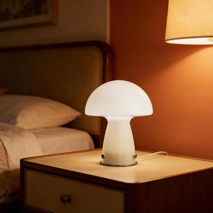 White Small Mushroom Lamp,3000K Warm Ambient Lighting Bedroom,Small Bauhaus Lamps for Nightstand,Mid Century Modern Table Lamp for Living Room Study Room Office