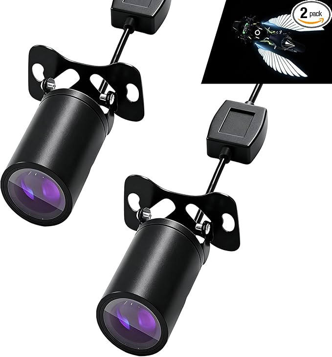 2 PCS Motorcycle LED Projection Lights, Wing Pattern Exterior Decor Lights, Vehicle Ground Projection Lamp for Motorcycle, Universal for Most Motorcycles (White)
