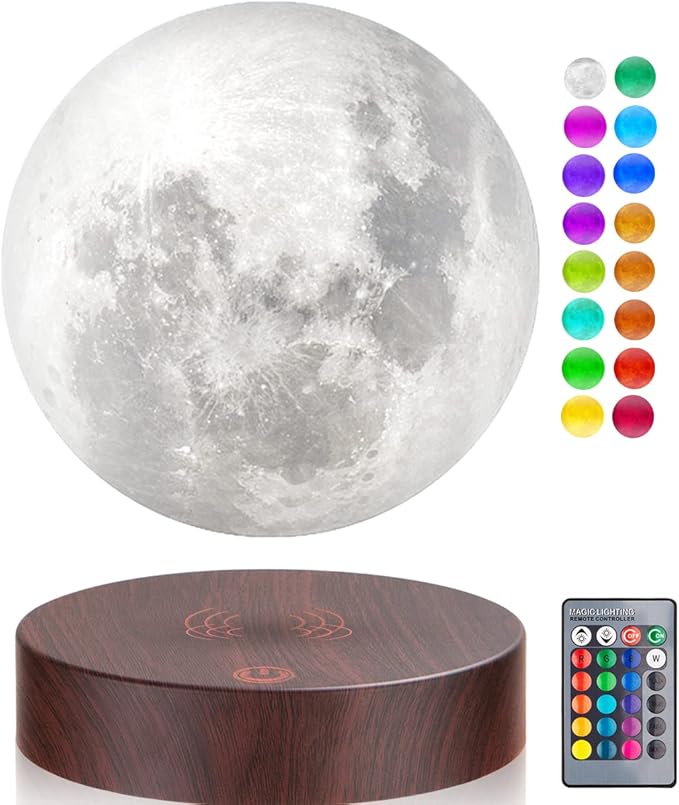 UVEHAS Levitating Moon Lamp 16 Colors Magnetic Levitation Floating 3D Printing LED Moon Light Spinning in Air Luna Night Lights with Remote for Home Room Desk Decoration Creative Gift, Round Base