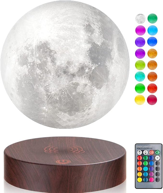 UVEHAS Levitating Moon Lamp 16 Colors Magnetic Levitation Floating 3D Printing LED Moon Light Spinning in Air Luna Night Lights with Remote for Home Room Desk Decoration Creative Gift, Round Base