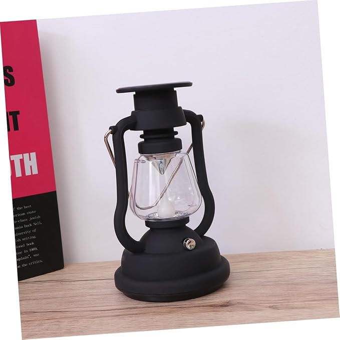 Mikikit Solar Energy Retro Horse Lamp Color Hand Solar Outdoor Lantern Camping Portable Survival Crank Tent Camp Lamp LED Vintage Kerosene Lamp Rechargeable Camp Light Black