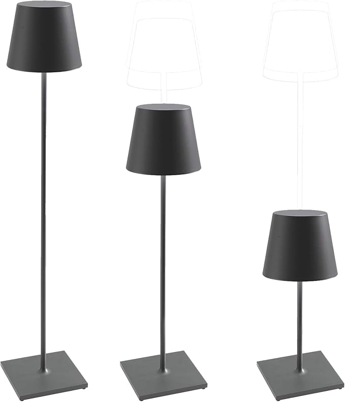 Zafferano, Poldina XXL Lamp, Rechargeable Cordless Floor Lamp with Touch Controls, Suitable for Indoor and Outdoor, Dimmer, 2700-3000 K, Adjustable Height 27-59 Inches, Dark Grey Color