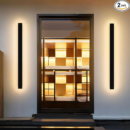 2 Pack 31.5inch Long Outdoor LED Wall Lights 24W Black 3000K Warm White Porch Lights Acrylic Waterproof IP65 Exterior Wall Light Fixtures for House Patio Porch Courtyard