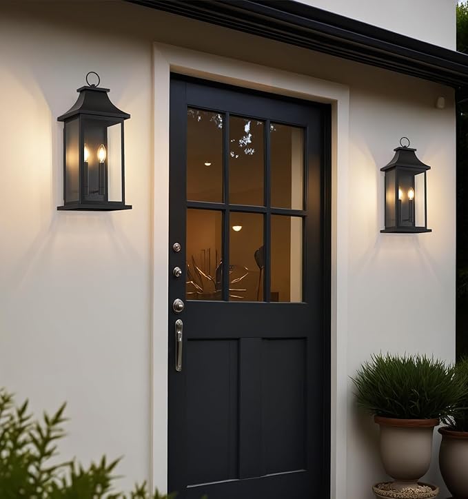 tewei 22'' Large Outdoor Wall Light, Porch Light Outdoor Wall Sconce Lantern, 2-Light Black Exterior Lighting Fixture Wall Mount, Outside Light for House Garage, 1-Pack