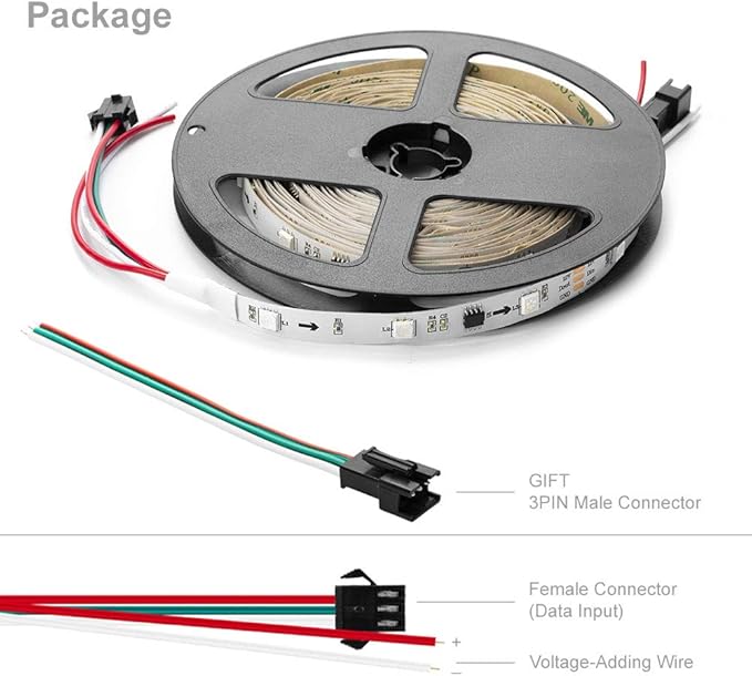 BTF-LIGHTING WS2811 IC=RGB+IC Addressable Dream Color LED Strip 16.4FT 30LEDs/m 10Pixels/m Non-Waterproof White PCB Flexible DC12V Chasing Effect for Indoor Home Decor(No Adapter or Controller)