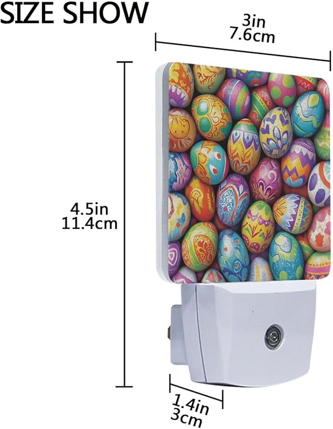 Easter Egg Patterns Night Light 2 Pack Dusk to Dawn Sensor Led Lamp for Women Men Night Lights Plug into Wall Decor for Bedroom Kitchen Corridor, 0.5W