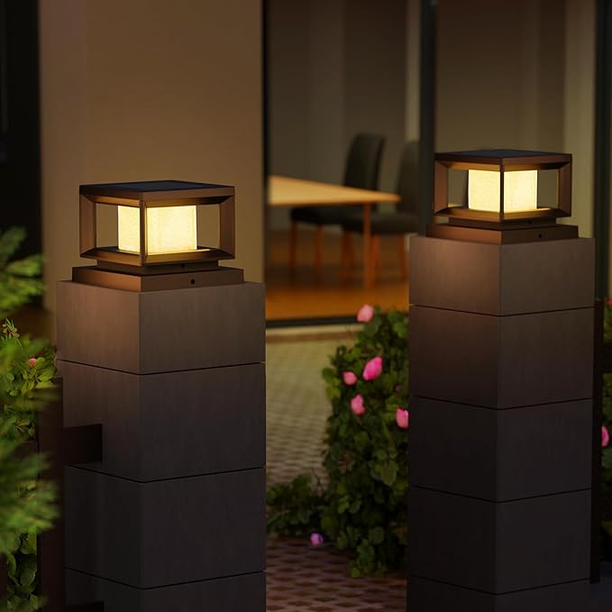 Mlambert 8 Pack Solar Post Lights Outdoor, Waterproof Fence Cap for Deck, 4x4 6x6 Wooden Vinyl Outdoor Lights with Shinning Effect, Black