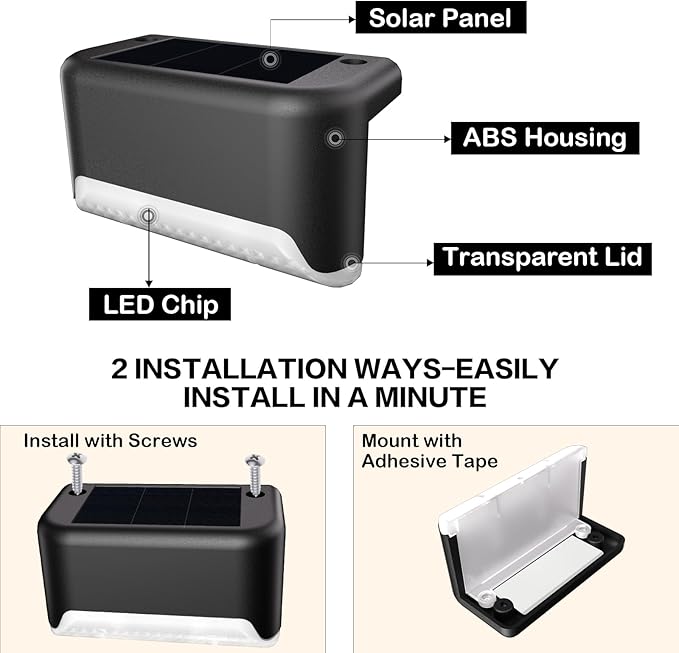 Solar Deck Lights Outdoor, 16 Pcs Solar Step Lights, Waterproof LED Solar Lights for Outdoor Stairs, Step, Fence, Yard, Patio, Railing, Garden and Pathway