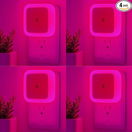 Night Lights Plug into Wall - 4-Pack Pink Nightlight Smart Dusk to Dawn Sensor Plug in LED Lighting, Safe Auto-On/Off Lamp for Kids Adults Home Living Room Kitchen Bedroom Bathroom Toilet Hallway