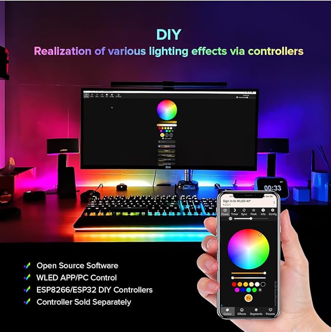 BTF-LIGHTING WS2811 IC=RGB+IC Addressable Dream Color LED Strip 16.4FT 60LEDs/m 20Pixels/m IP65 Splash Proof White PCB Flexible DC12V Chasing Effect for Home Indoor Decor(No Adapter or Controller)