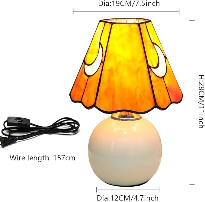 Mushroom Lamp Tiffany Lamp Stained Glass Table Lamp Moon Cute Small Bedside Lamps for Living Room Home Decor,Unique Aesthetic Home Living Room Decor Girls Women Birthday Day Gift,Orange