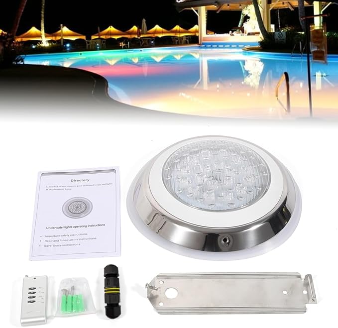 Eapmic 12V 54W Pool Light Underwater Color-Change LED Lights RGB IP68 with Remote (54W Stainless Steel Shell)