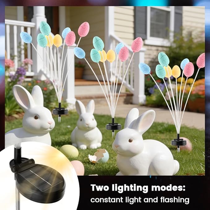 2 Pack Solar Easter Egg Lights, Colorful Garden Swaying Firefly Light with Growing Stem, 2 Modes, High Waterproof Easter Egg Lights for Garden Patio Yard Pathway Landscape Decor