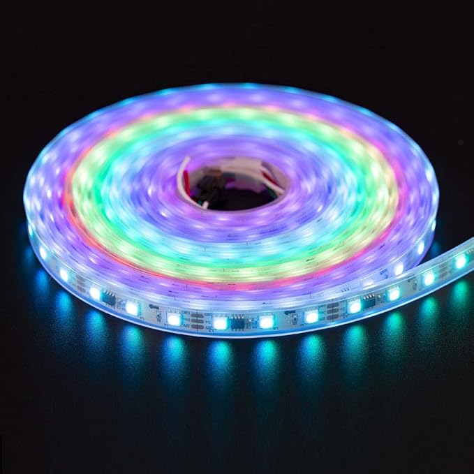 BTF-LIGHTING WS2811 IC=RGB+IC Addressable Dream Color LED Strip 16.4FT 60LEDs/m 20Pixels/m IP67 Waterproof White PCB Flexible DC12V Chasing Effect for Home Indoor Decor(No Adapter or Controller)
