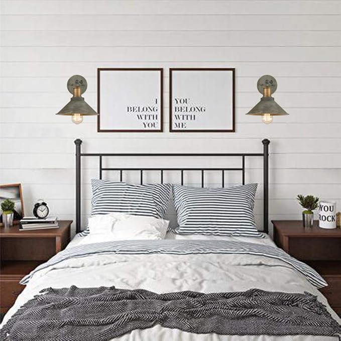 Vintage Farmhouse Wall Sconces Hardwired or Plug-in Bedroom Bath Wall Lamps Set of 2 with on/Off Switch