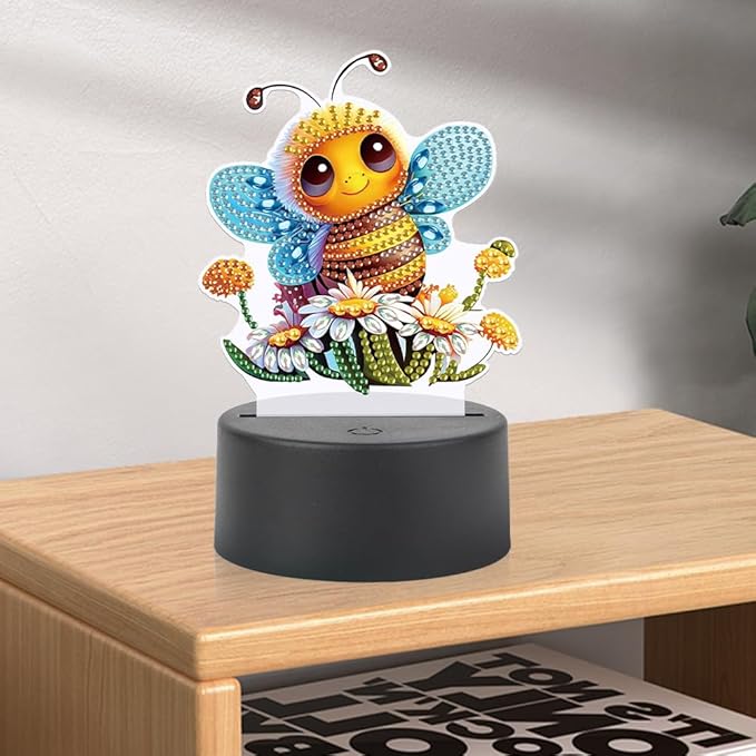 Bee Diamond Art Painting Night Light,Diamond Art Painting Kits Desktop Touch Lamp Ornaments for Tabletop Decor Diamond Art Accessories for Adult Beginner Bedrooms Living Room