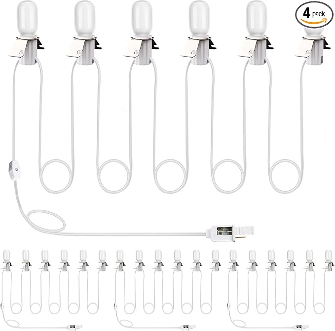 Leelosp 4 Pack 11.5 FT Accessory Cord with 5 LED Light Bulb, Christmas Village Light Cord with On/Off Switch E12 Double Fuse Socket for Blow Mold Christmas Trees Holiday Decorations