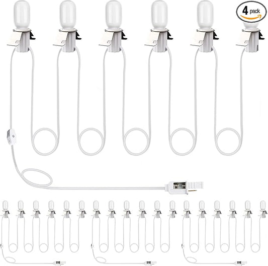 Leelosp 4 Pack 11.5 FT Accessory Cord with 5 LED Light Bulb, Christmas Village Light Cord with On/Off Switch E12 Double Fuse Socket for Blow Mold Christmas Trees Holiday Decorations