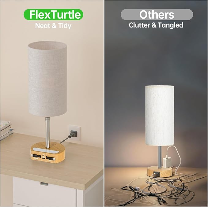 Bedside Table Lamps Set of 2, Desk Lamp with Charging Station 74W【2 * 3.94ft Retractable Cords & 2 USB Ports】, 3 Way Dimmable Touch Lamps for Nightstand, Dual Type C