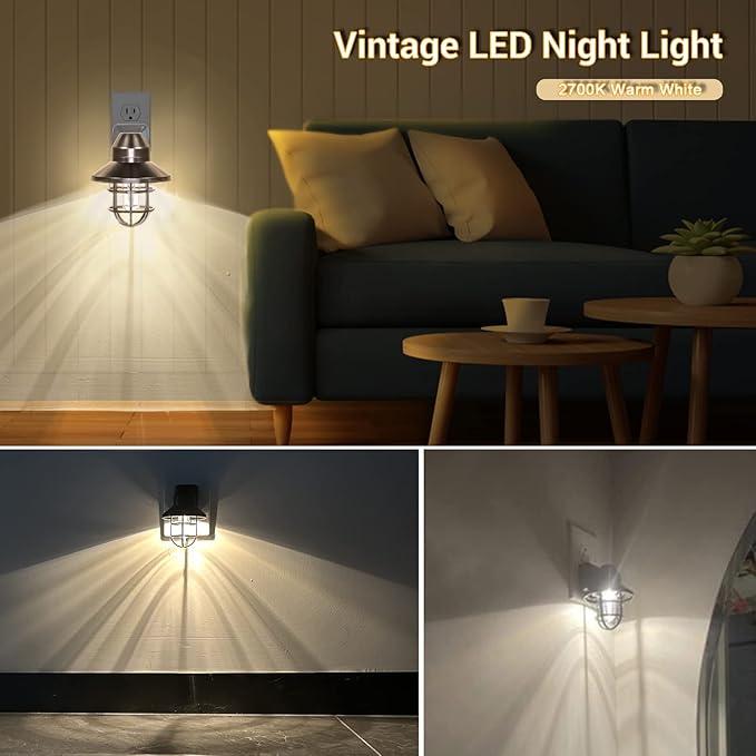 ETL Night Lights Plug Into Wall with Dusk to Dawn, Night Light Plug in Rustic Farmhouse Night Light 2700K,for Kitchen, Hallway,