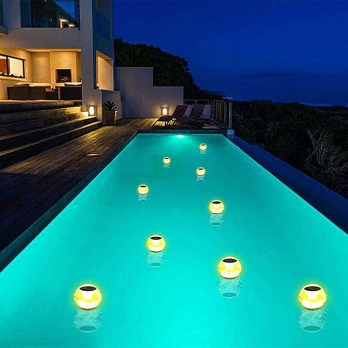 LED Solar Floating Light Waterproof Swimming Pool Lamp Color Changing Decoration Lawn Lights for Fountain Fish Tank-Pond White PC