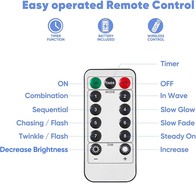 2 Pack 16.4 Ft. Battery Operated Outdoor String Lights with Remote & Timer, LED Cool White Fairy Lights, Waterproof Twinkle Lights for Bedroom, Dorm, Mason Jar, Wedding, Party, Christmas