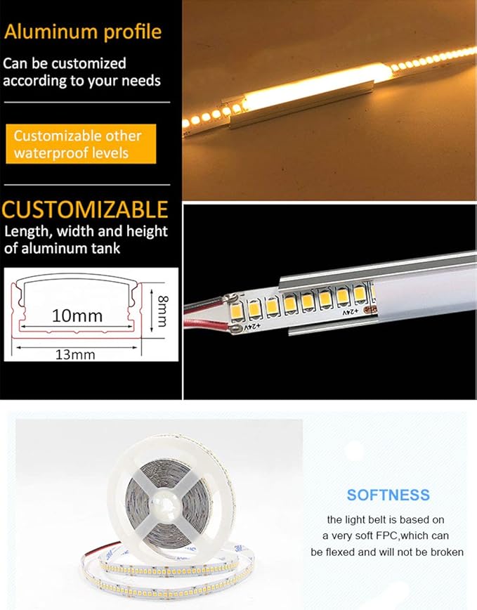 SUYOOULIN LED Strip Lights, SMD 2835 LED Strip Warm White 3000K, DC12V 1200LEDs 16.4Ft 26000LM High Density LED Light Strips Non-Waterproof, 3 Times Brightness Than SMD3528 LED Strip
